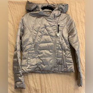 Vintage Bebe Metallic Cropped Puffer Jacket Hooded Size Small